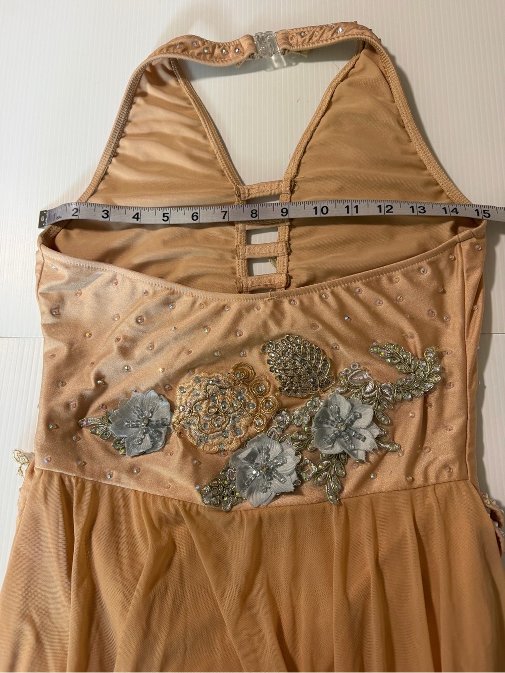 Glamour solo dance costume tan nude illusion rhinestone lyrical dress Leotard LA - Picture 9 of 13